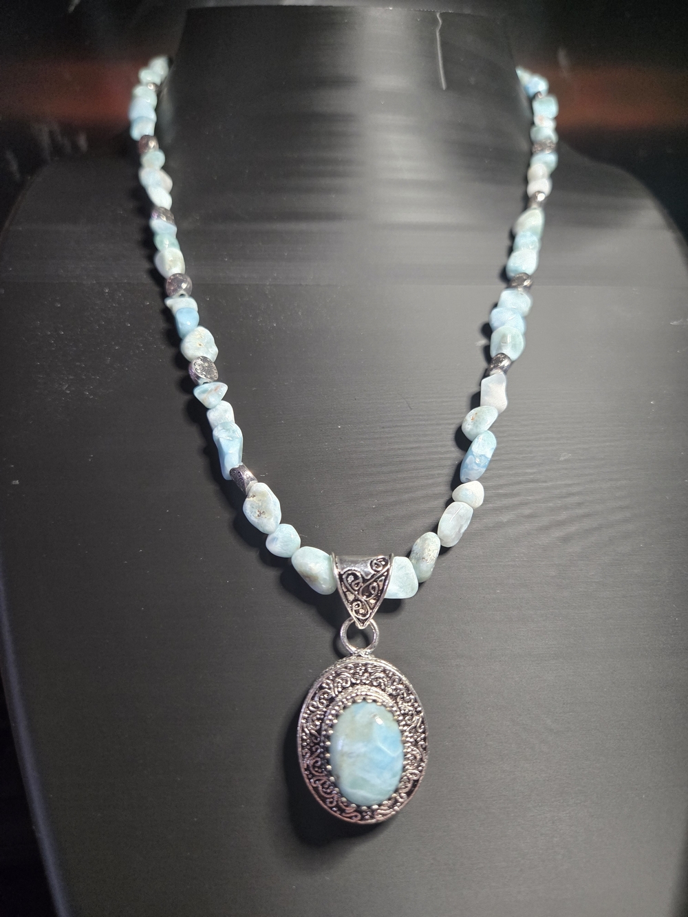 Larimar Beaded Necklace With 925 Pendant - Picture 3 of 4
